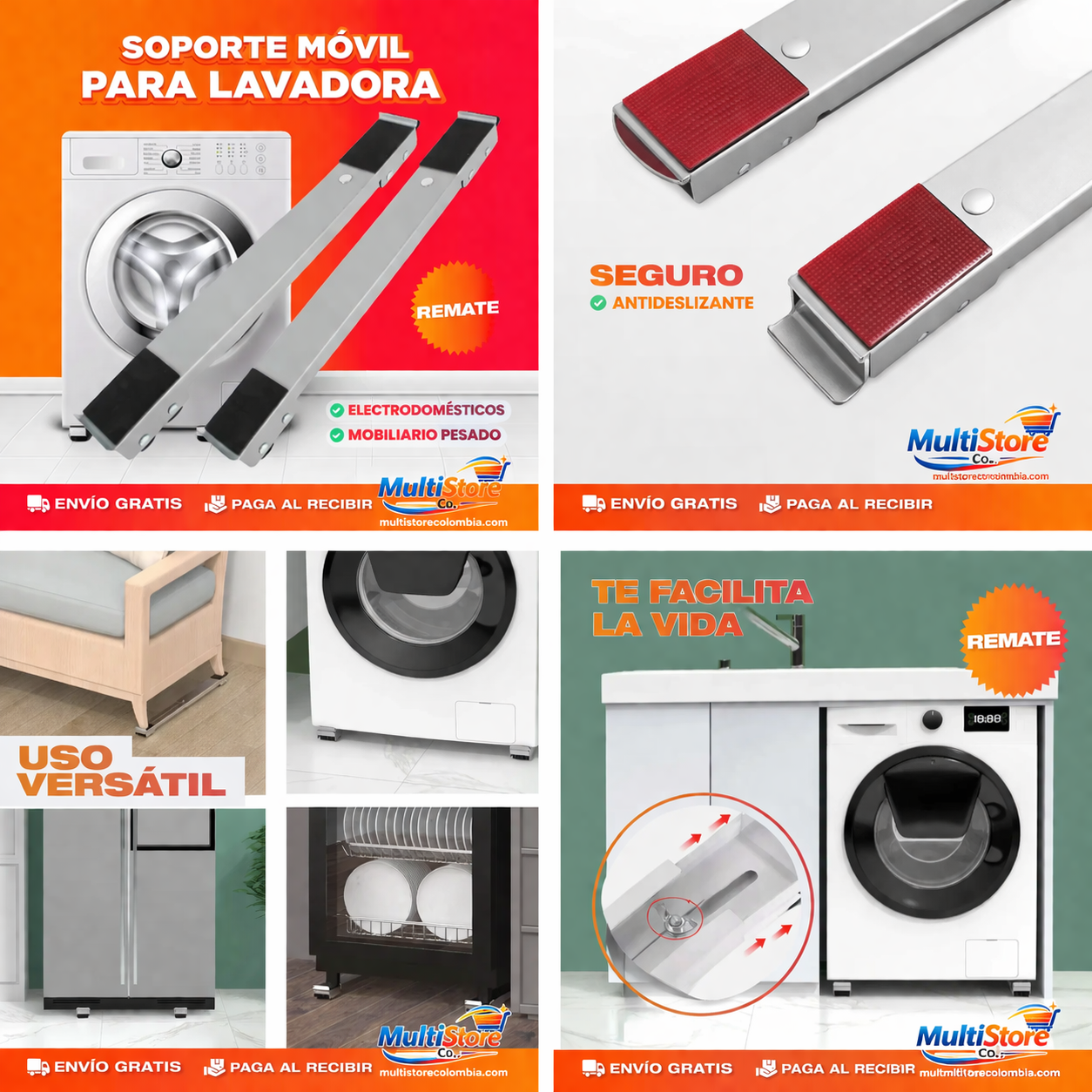 PROMO 3X2 Combo Soporte Base Electrodomesticos con ruedas WasherRail®